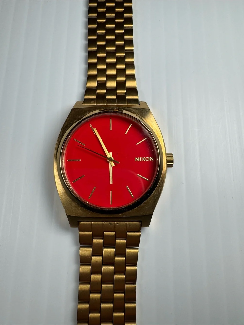 Nixon Time Teller Gold/Oxblood/Sunray Bracelet Watch - new battery & operational